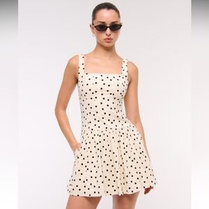 NWT NEW Abercrombie Mila Drop-Waist Mini Dress in Cream Dot Size Large Petite